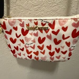 Juicy Couture Watercolor Heart White Triple Crossbody Handbag Purse Small